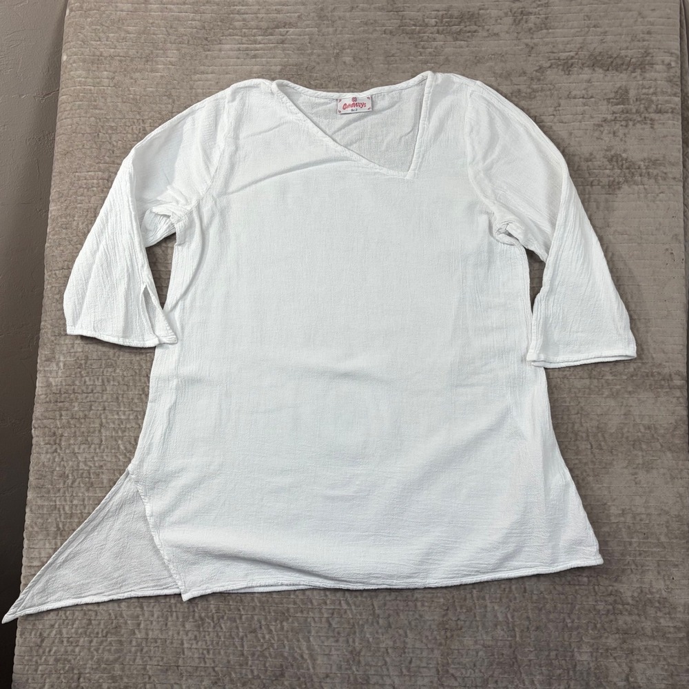 CottonWays White Cotton Gauze Tunic Asymmetric Neck Handkerchief Hem Top Sz 2